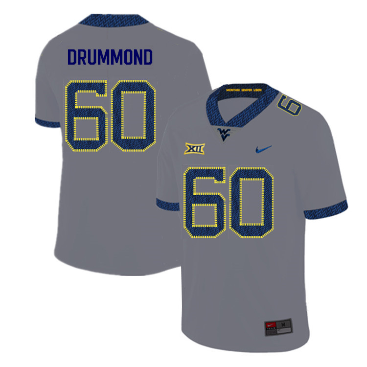 2019 Men #60 Noah Drummond West Virginia Mountaineers College Football Jerseys Sale-Gray